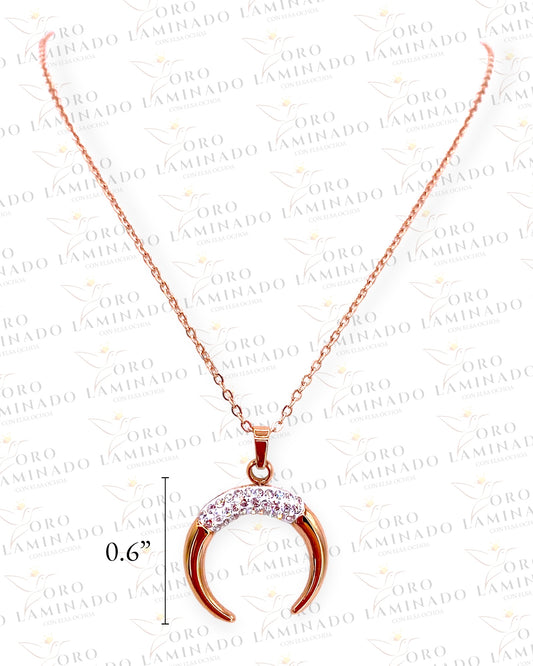 High Quality 0.6” Downward Moon Pendant and Chain Y105