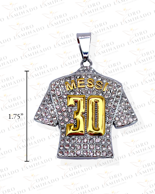 1.75” Stainless Steel Silver Messi Shirt Pendant B226