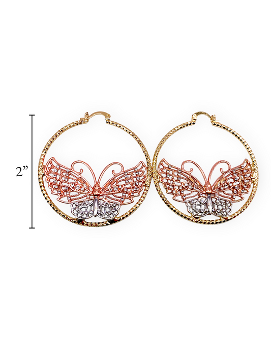 2” Tri-Color Butterfly Hoop Earrings R57