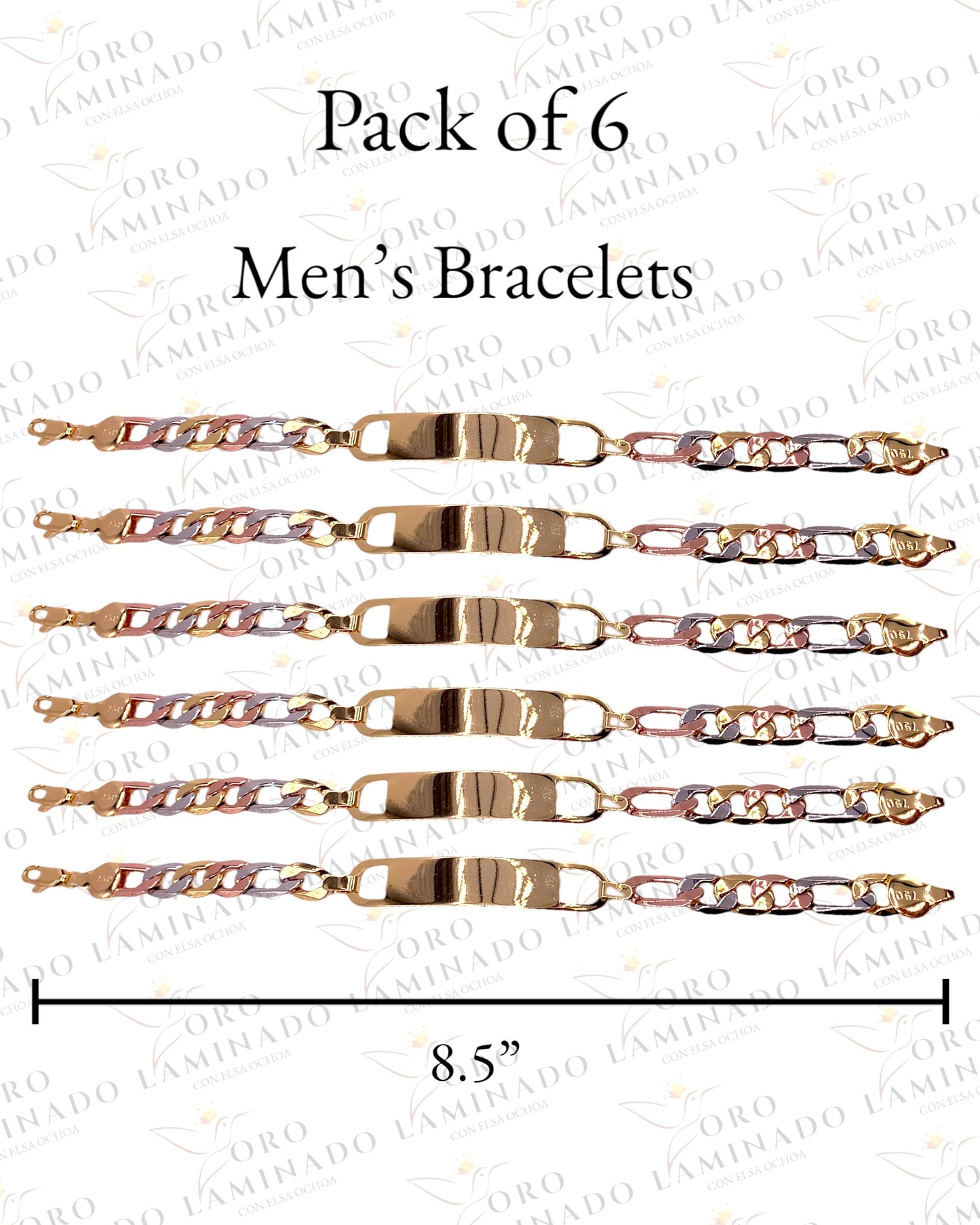 8.5” Tri-Gold Figaro Bracelets (Pack of 6) R131
