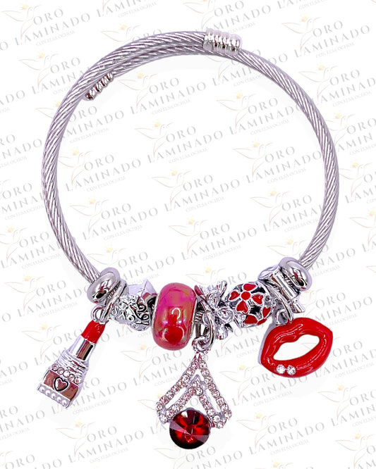 Silver Red Charm Bracelet Y136
