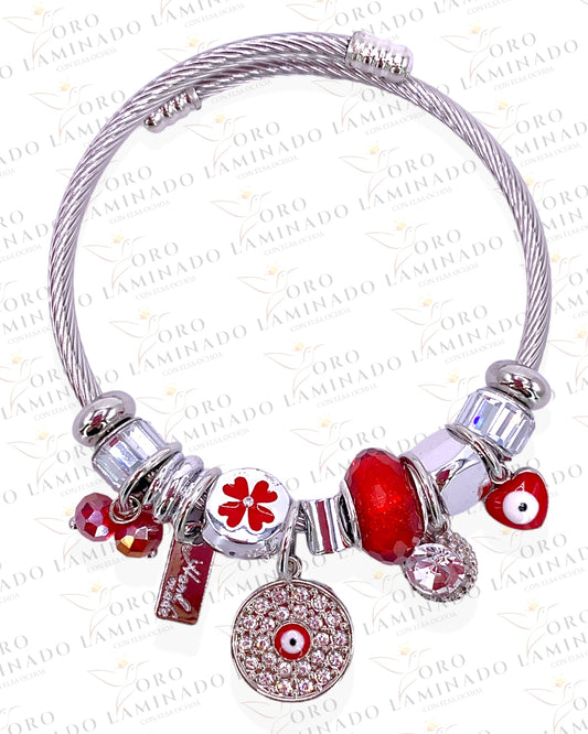 Stainless Steel Red Evil Eye Charm Bracelet Y134
