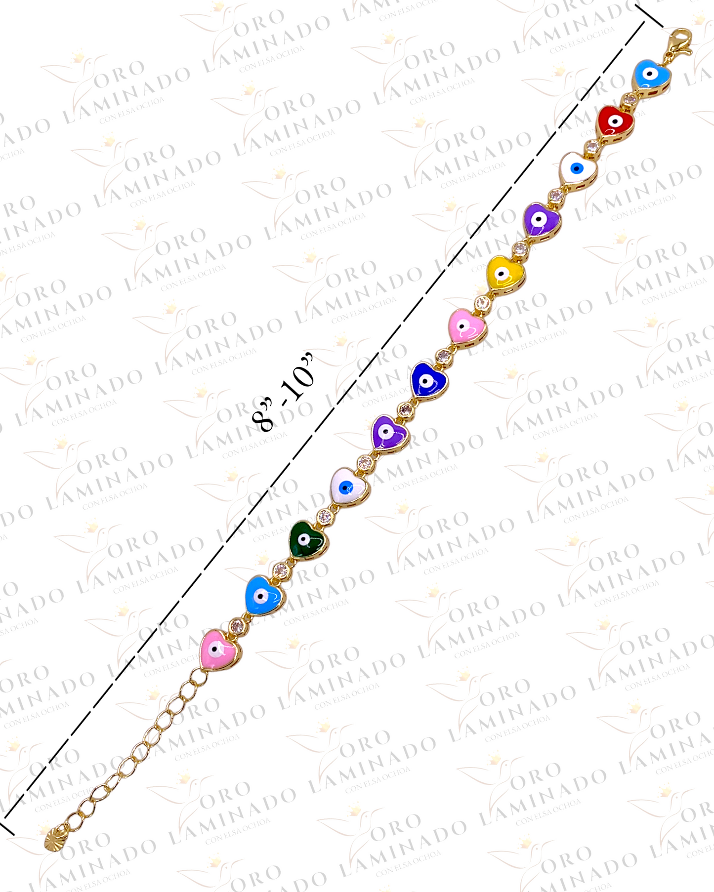 8”-10” Multicolor Heart Evil Eye Bracelet B92