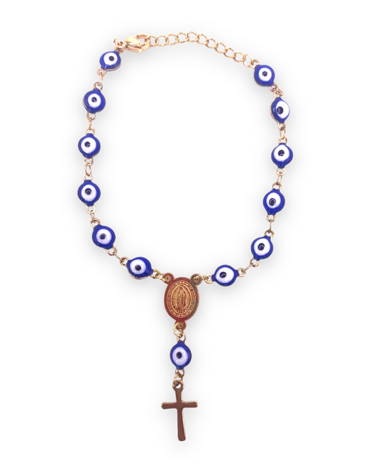 7.5” Virgen de Guadalupe And Blue Evil Eye Bracelet B83