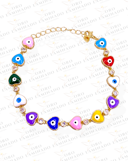 8”-10” Multicolor Heart Evil Eye Bracelet B92