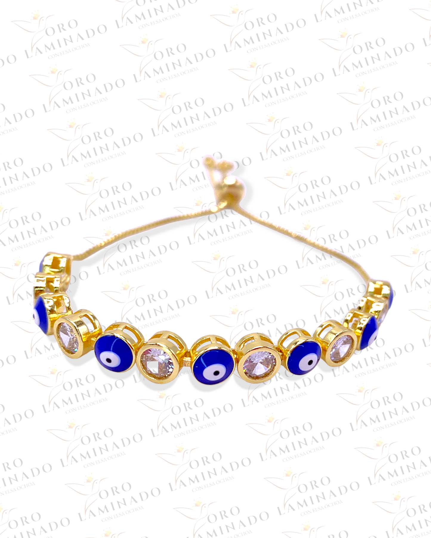 Adjustable Blue Evil Eye Bracelet With White Stones B238