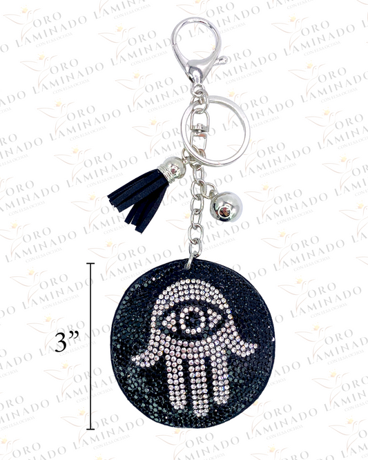 Dark Stone Hamsa Evil Eye (Mano de Fatima) Keychain B202