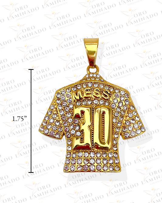 1.75” Stainless Steel Gold Tone Messi Shirt Pendant B227