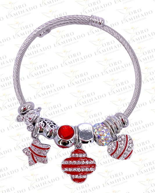 Stainless Steel Red Heart, Flower, and Star Charm Bracelet Y133